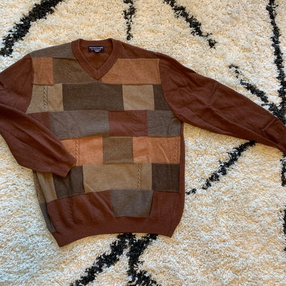 Cozy Patchwork Brown Sweater, size L - Picture 2 of 3